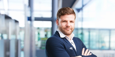 Young businessman happy expression
