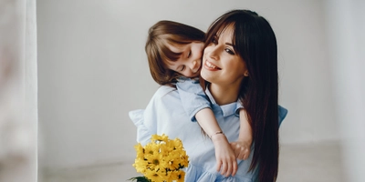 Mother with little child home
