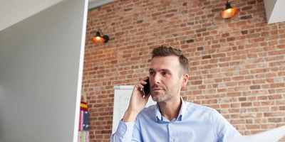 Man focused while working computer