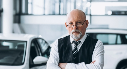 Senior businessman car showroom