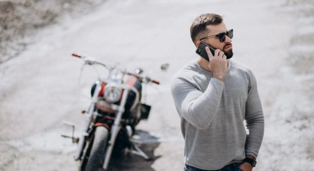 Young handsome man motorcycle travelling
