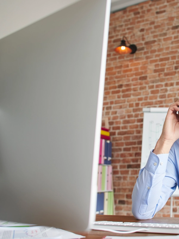 Man focused while working computer