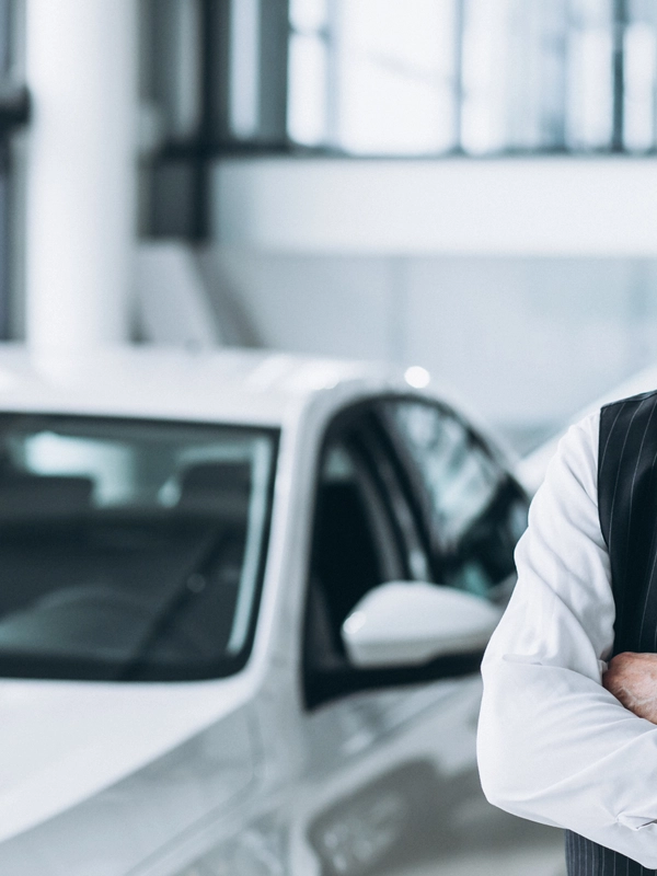 Senior businessman car showroom