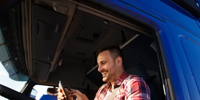 Truck driver using tablet gps navigation destination