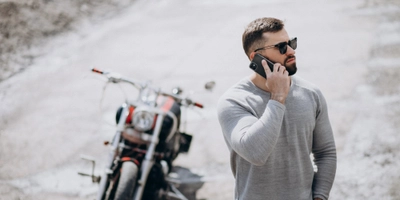 Young handsome man motorcycle travelling
