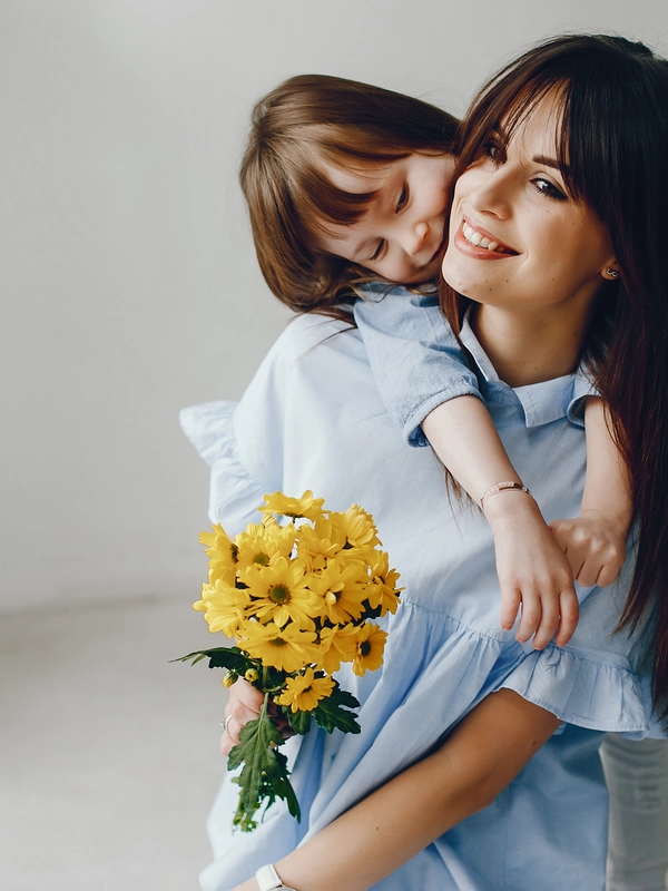 Mother with little child home