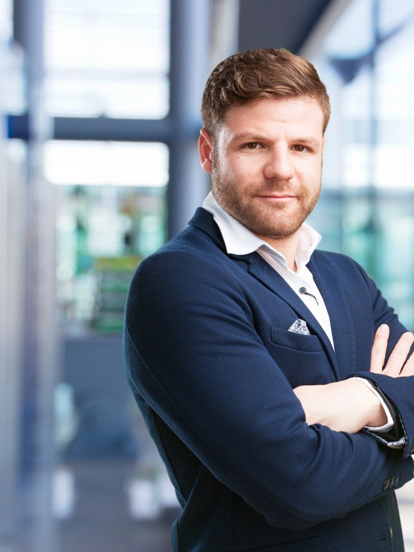 Young businessman happy expression